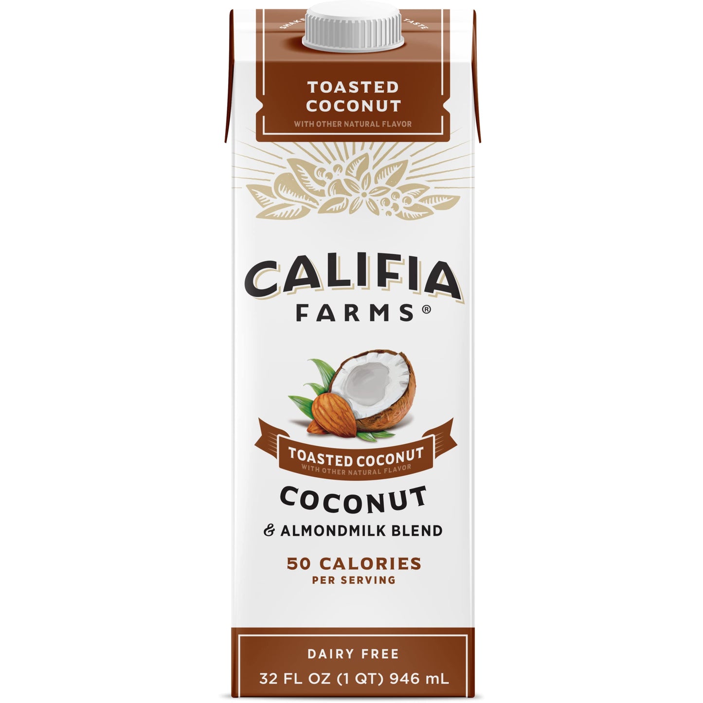 Califia Farms - Toasted Coconut Almond Milk, 32 Oz, Dairy Free, Vegan, Plant Based, Shelf Stable, Vegan, Gluten Free, Non Gmo, S