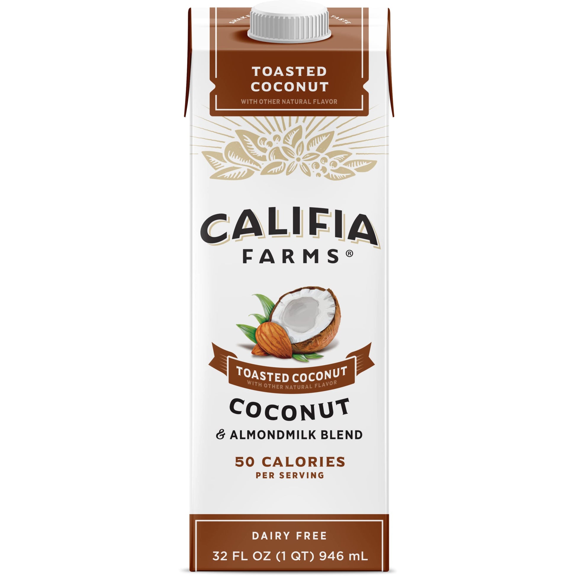 Califia Farms - Toasted Coconut Almond Milk, 32 Oz, Dairy Free, Vegan, Plant Based, Shelf Stable, Vegan, Gluten Free, Non Gmo, S