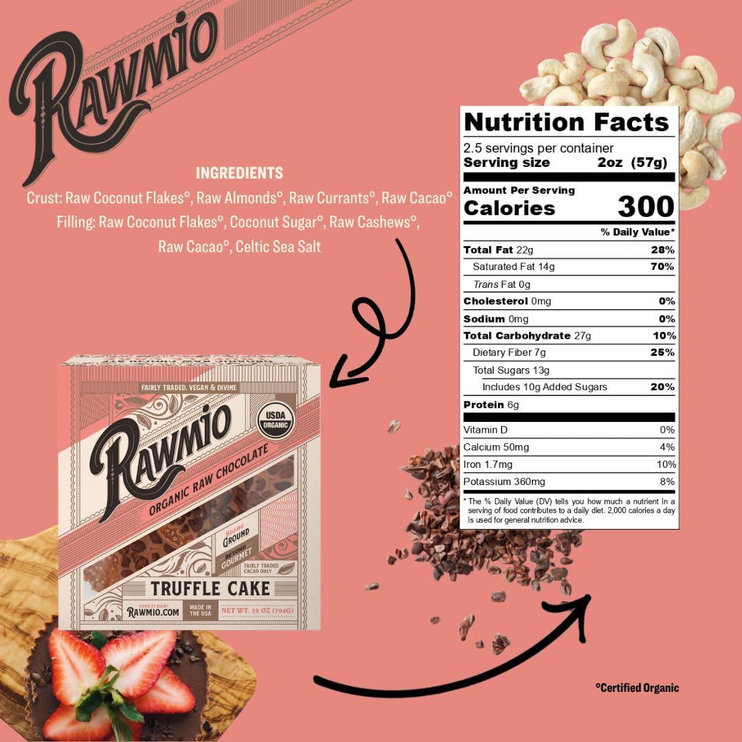 Rawmio Chocolate Truffle Cake - Raw, Organic, Vegan, Gluten-Free - 28 oz - 1 Pack