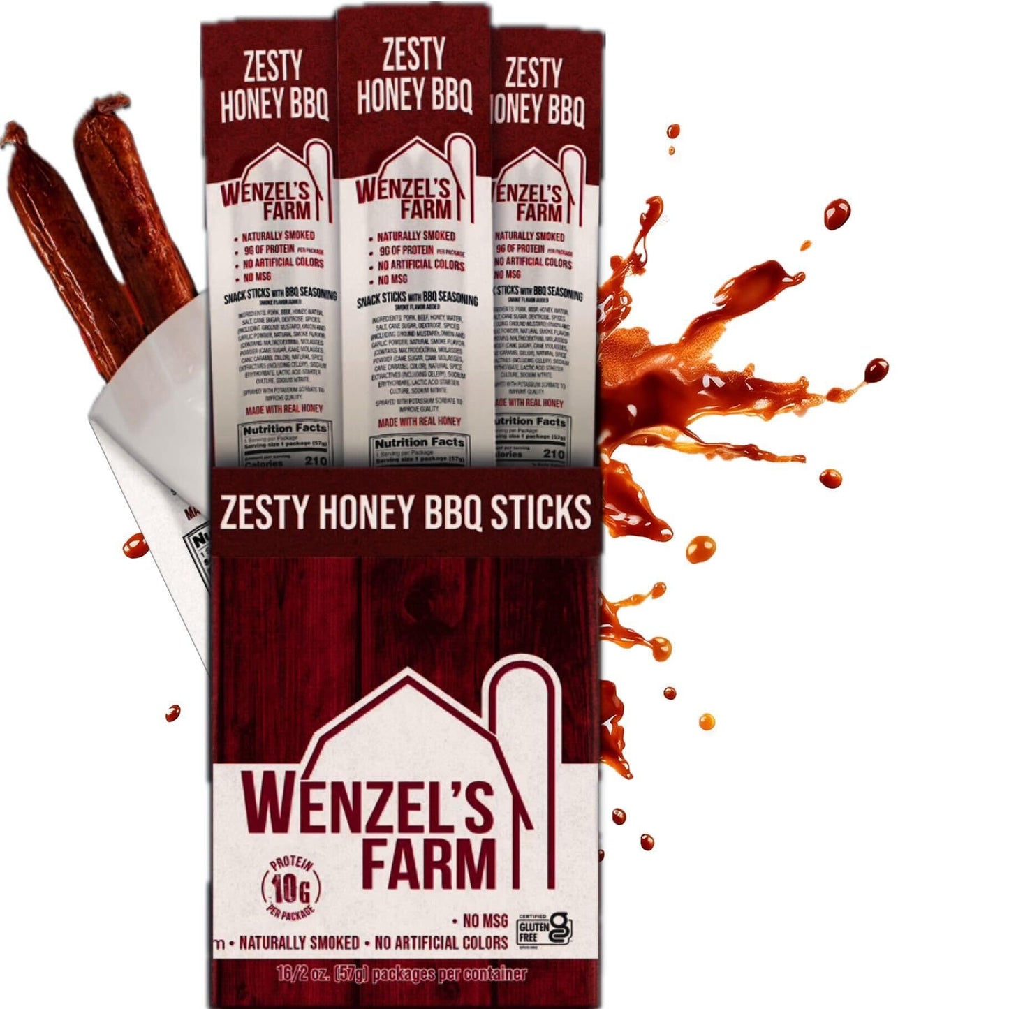 Wenzels Farm Zesty Honey BBQ Sticks, High Protein, Gluten Free, 32 Count