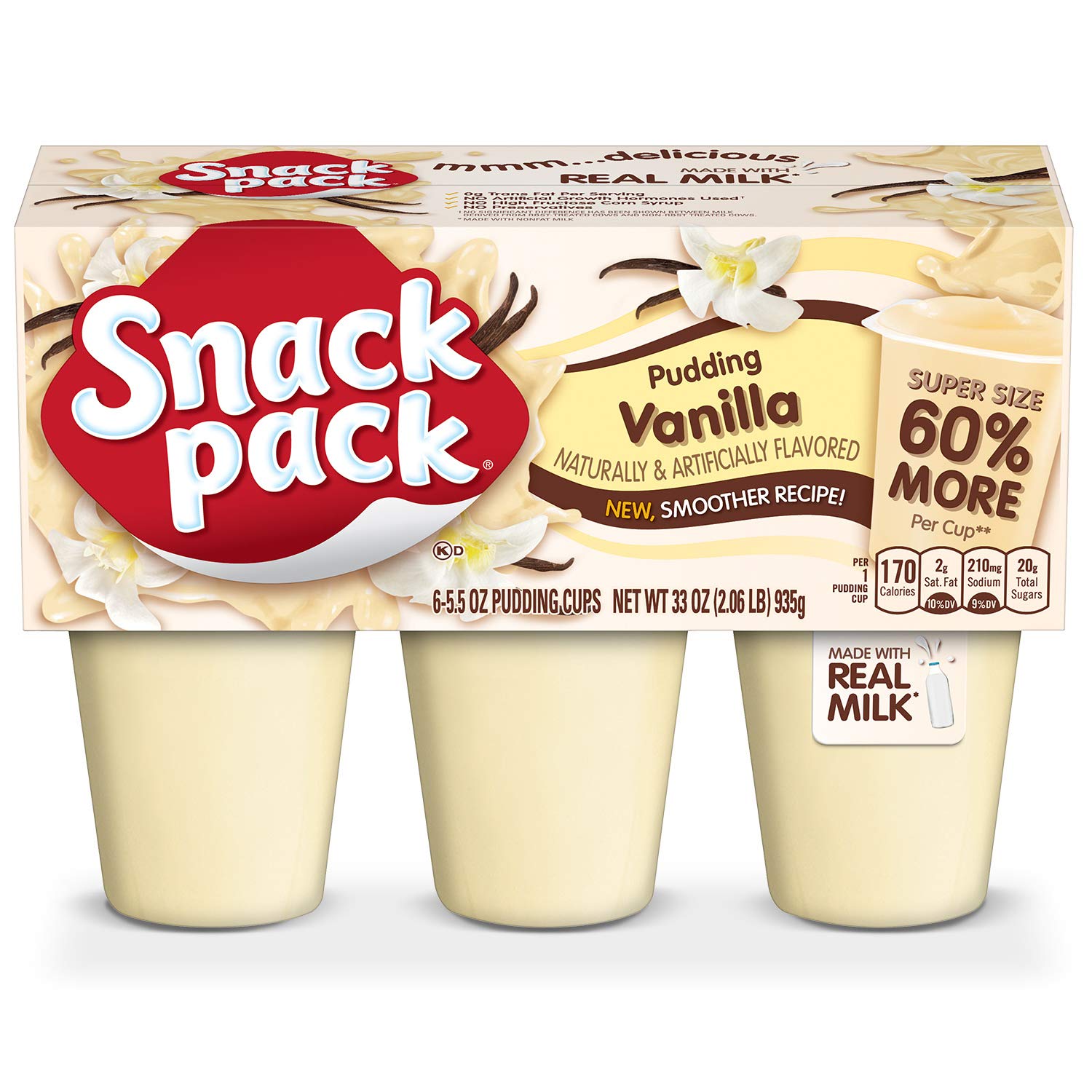 Snack Pack Pudding Plstc Cup In Sleeve, Creamy Vanilla, 6 Ct 33 Oz