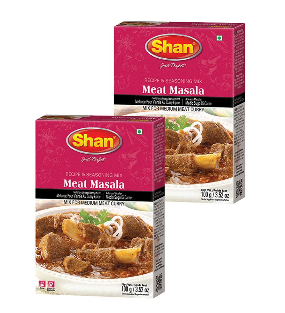 Shan - Meat Masala Seasoning Mix (100g) - Spice Packets for Medium Meat Curry (Pack of 2)