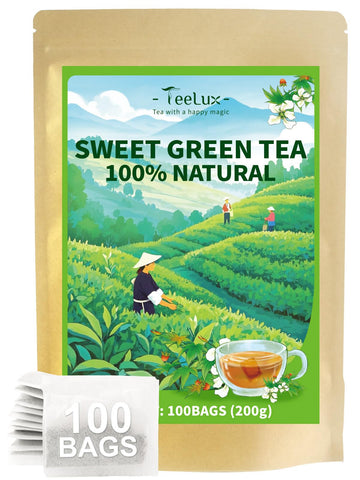 TeeLux Sweet Tea Bags, Green Tea Blended with Natural Sweet Tea, Brisk & Sweet Taste, Zero Sugar, 100 Count