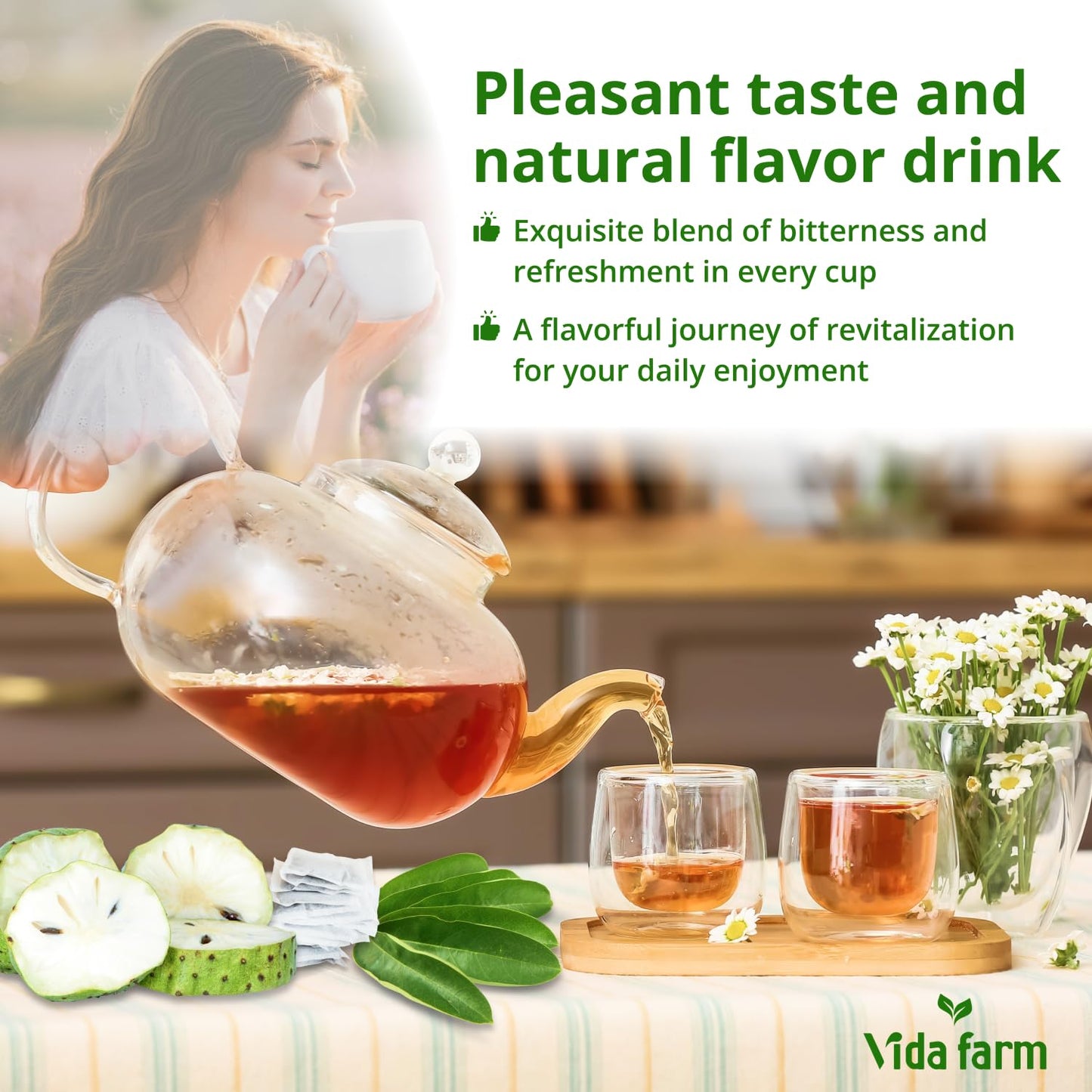 VIDA FARM Dried Soursop Tea Leaves, Natural Graviola Herbal Tea, 355 Leaves, Dark Yellow