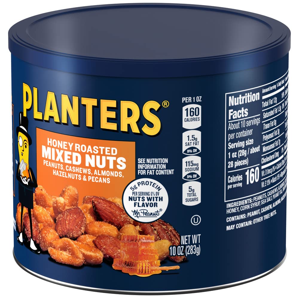 Planters Honey Roasted Mixed Nuts, 10.0 Oz Canister (Pack Of 4)