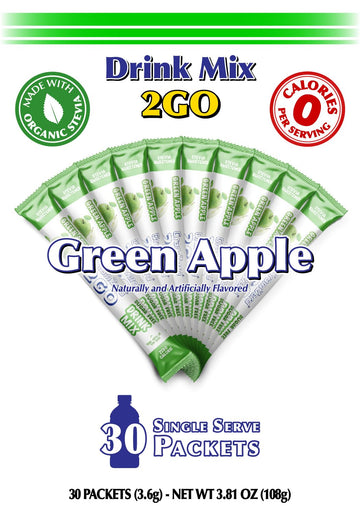 Gramzero 2Go Sticks - Green Apple, Zero Calorie Sugar Free Drink Mix, Stevia Sweetened, Great For Nutrition Club Loaded Tea To G