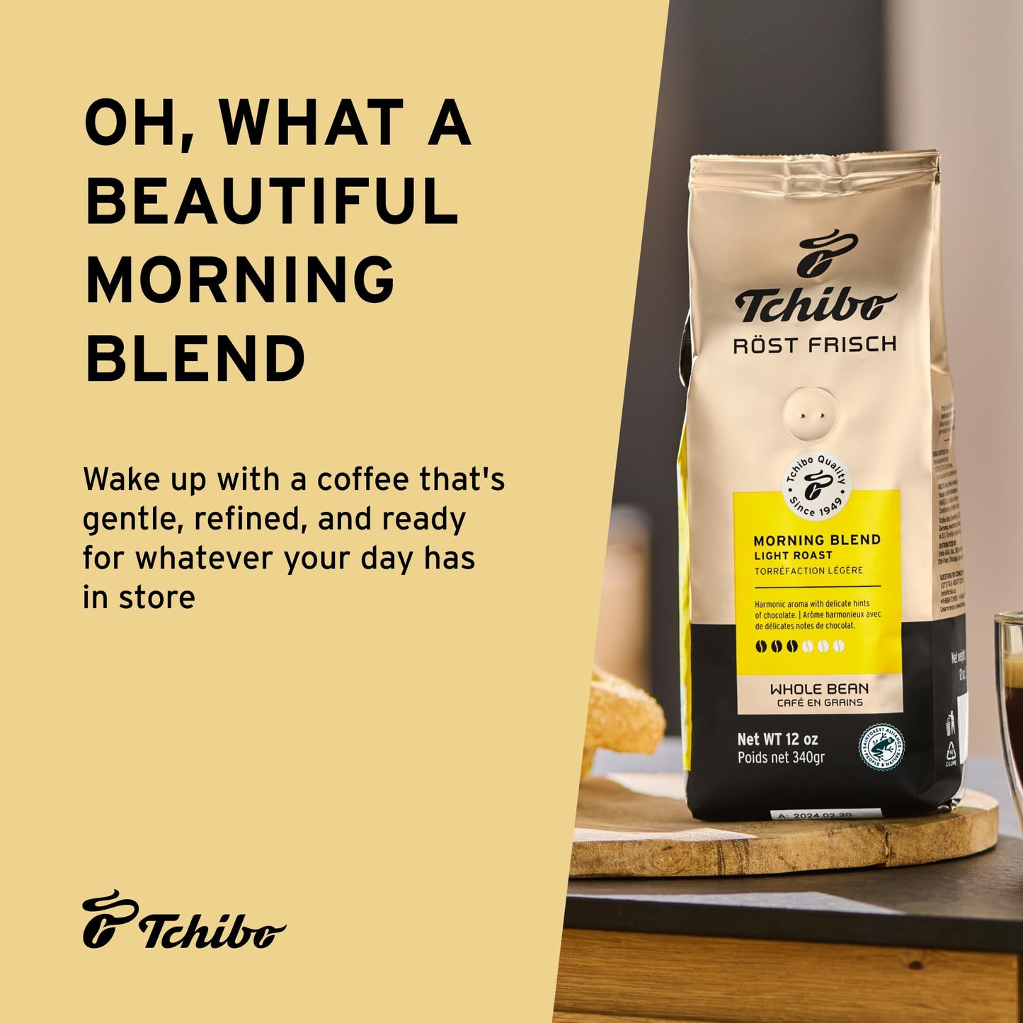 Tchibo Whole Bean Coffee - Röst Frisch Morning Blend - Lightly Roasted Arabica Beans With Delicate Hints Of Dark Chocolate - Intensity 3/6, Acidity 2/6, Roast Level 2/6-12 Oz