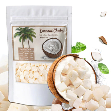 Generic Dried Coconut Chunks, Unsweetened Crunchy Coconut Strips, 7oz, Vegan, No Additives, Resealable Bag