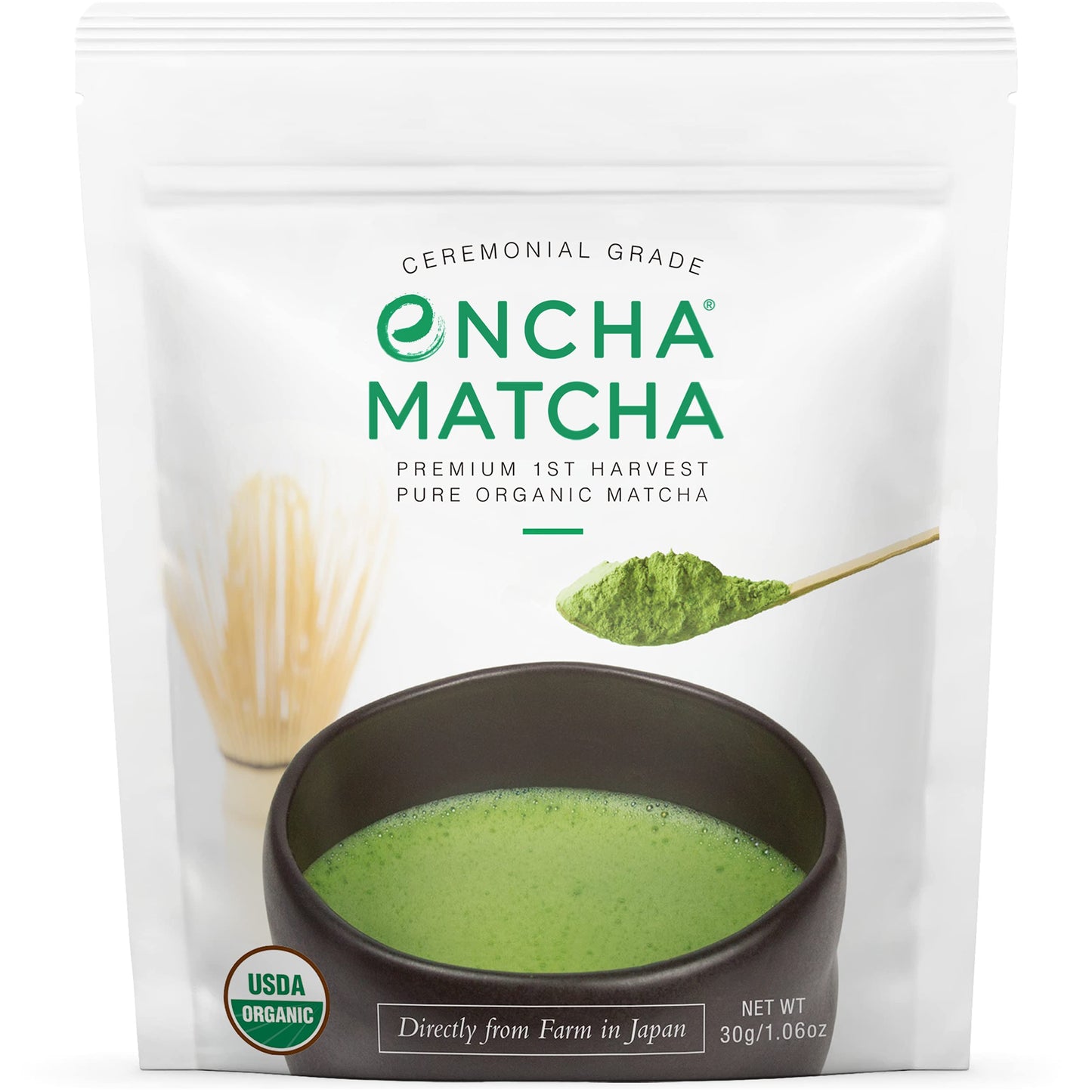 Encha Ceremonial Grade Matcha Powder, Organic First Harvest, 30g/1.06oz, Green Tea from Uji, Japan, Organic Ceremonial