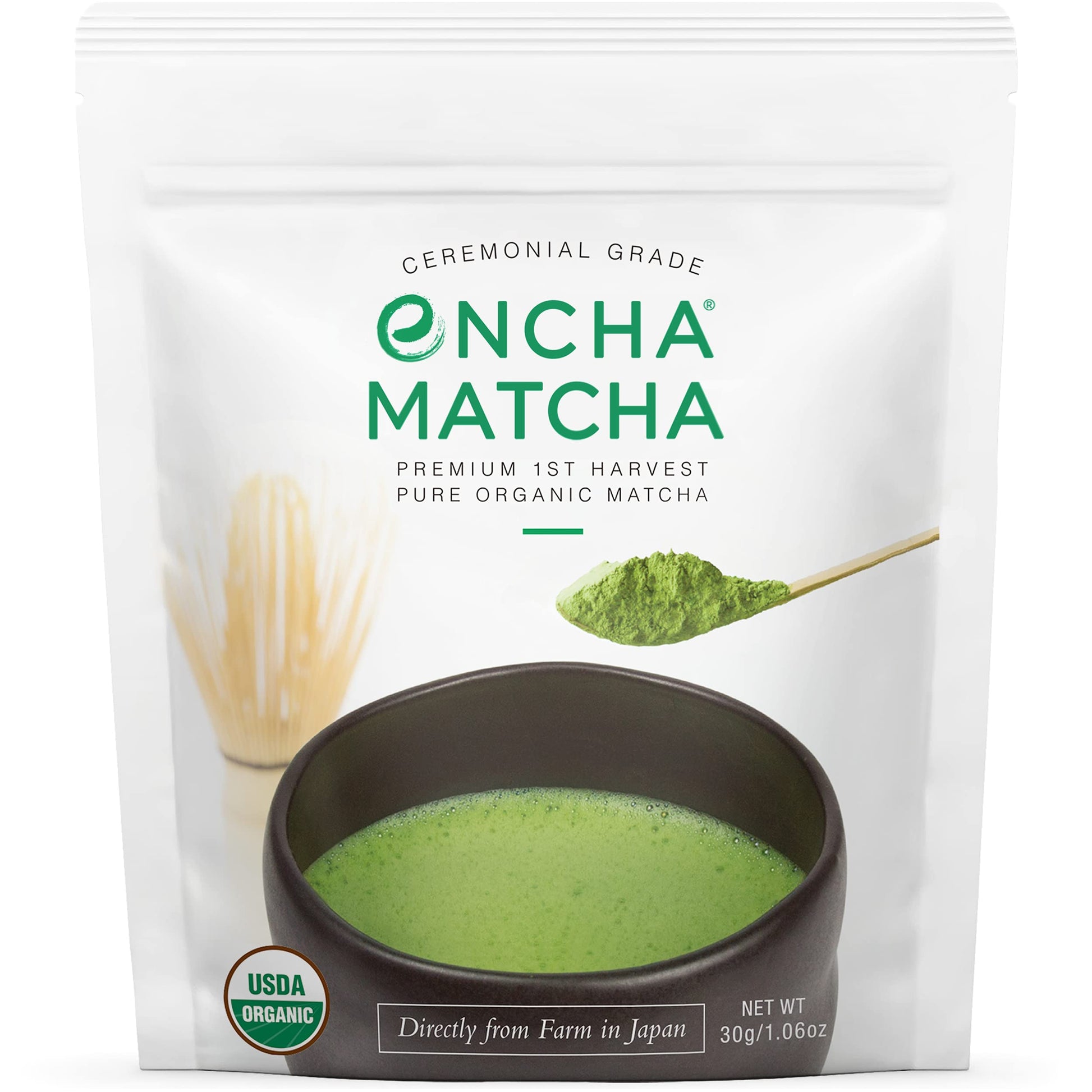 Encha Ceremonial Grade Matcha Powder, Organic First Harvest, 30g/1.06oz, Green Tea from Uji, Japan, Organic Ceremonial