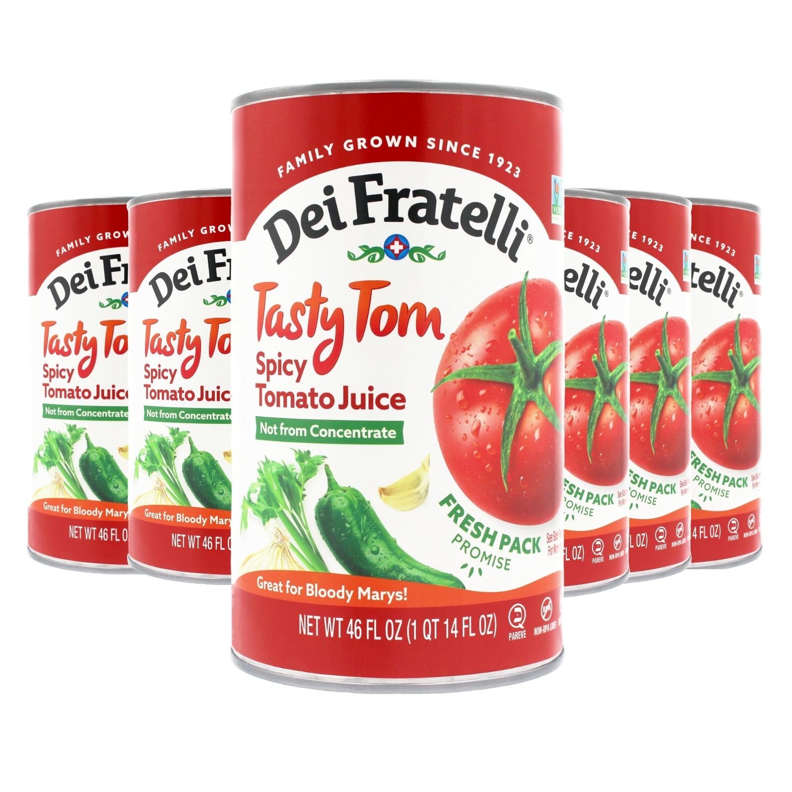 Dei Fratelli Tasty Tom Spicy Tomato Juice, Not from Concentrate, 46oz (6 pack)