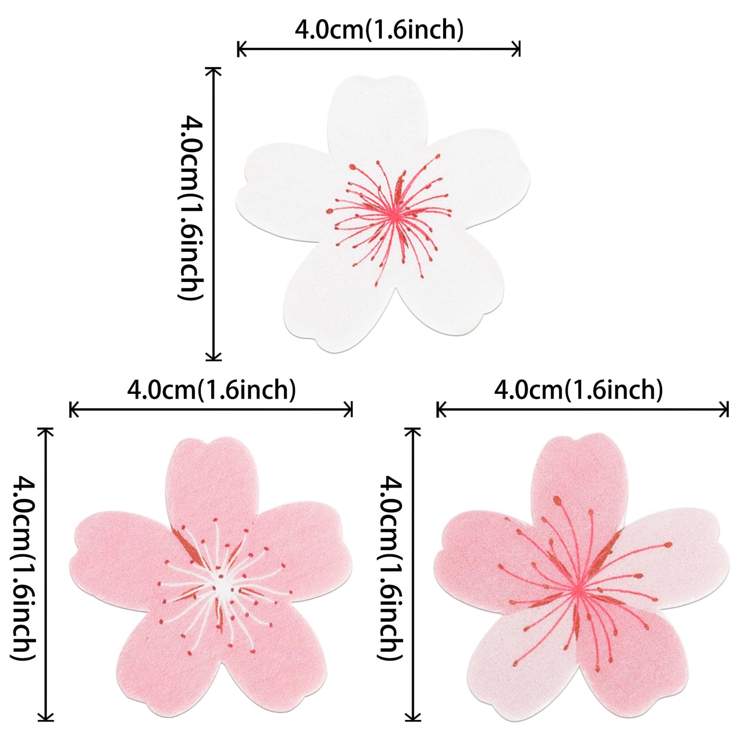 ZHUOWEISM 60 PCS Pink Edible Cherry Blossoms Flowers Cake Decorations, Wafer Paper Cupcake Toppers for Baby Shower & Birthday Party