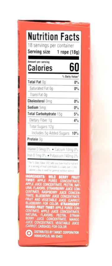 Twisted Fruit Ropes | 9 Wild Berry, 9 Strawberry Mango | Made With Real Fruit Puree | Kosher, Gluten-Free And Non-Gmo Project Ve