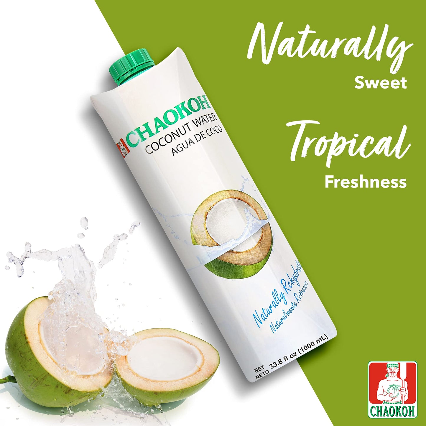 Chaokoh 100% Naturally Rehydrate Real Coconut Water 33.8 Fl Oz (Pack Of 12)
