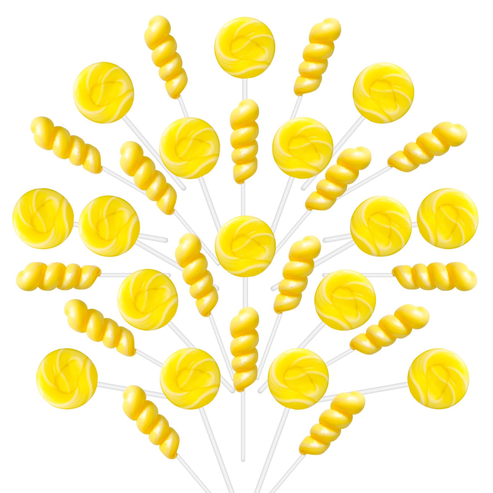 ZOFIA SWEET 32 Pack Lollipops, Yellow & White Twisty Swirl, Individually Wrapped, Vanilla Flavor, Bulk Party Favors, Model HLWQYT-N-YW