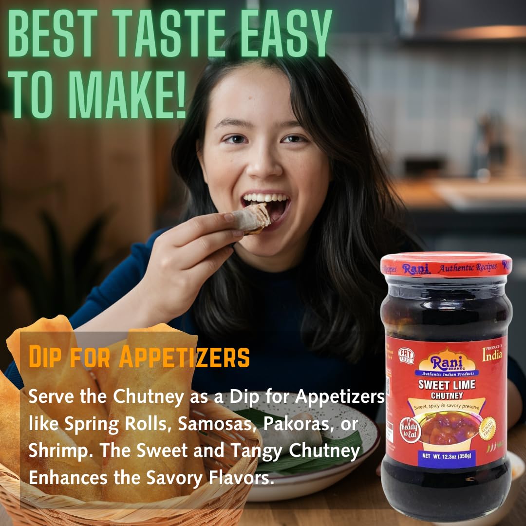 Rani Lime Sweet Mango Chutney (Indian Preserve) 12.5Oz (350G) Glass Jar, Ready To Eat, Vegan ~ Gluten Free Ingredients, All Natu