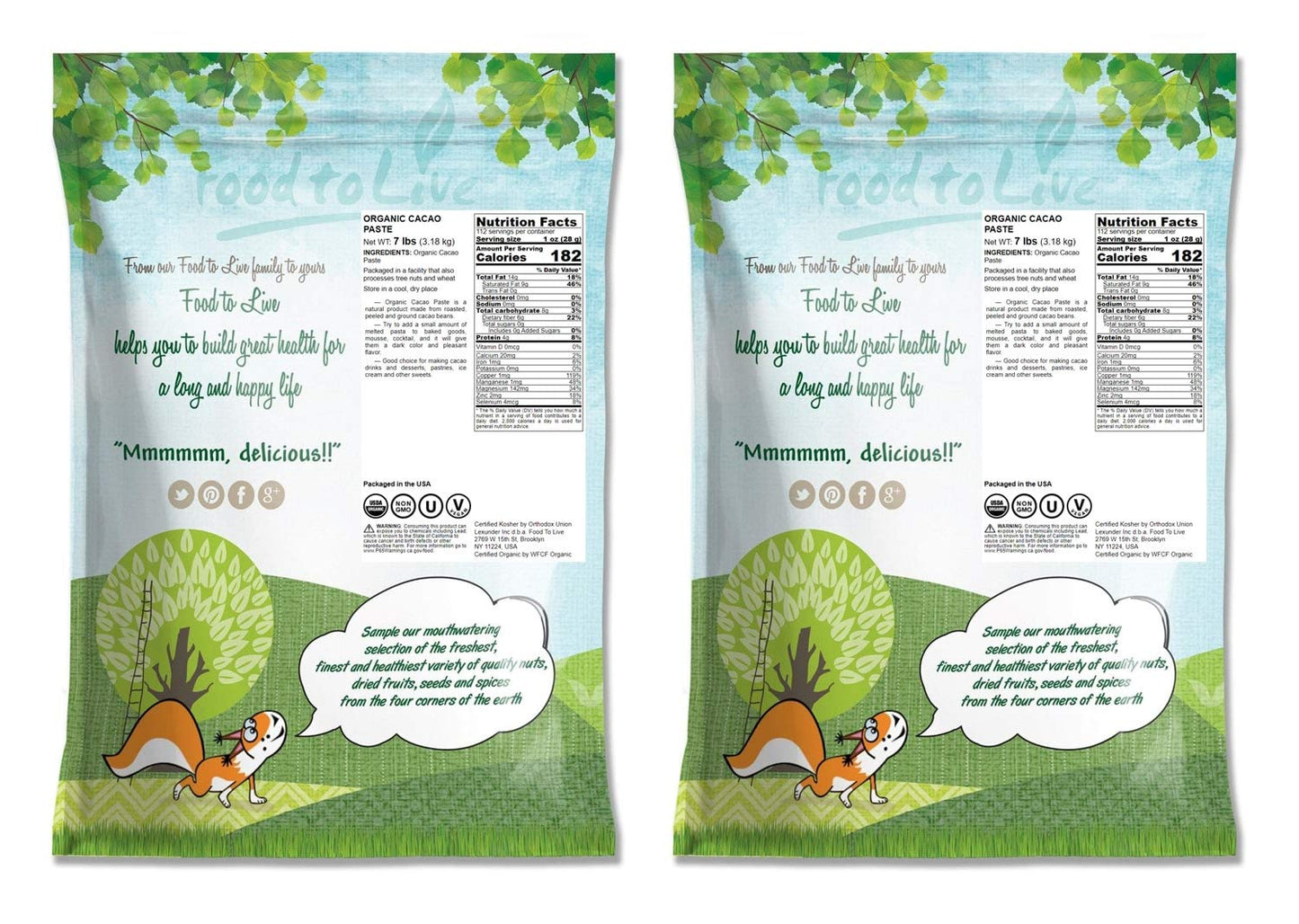 Food to Live Organic Cacao Paste Wafers, Non-GMO, Keto, Vegan, 14 Pounds