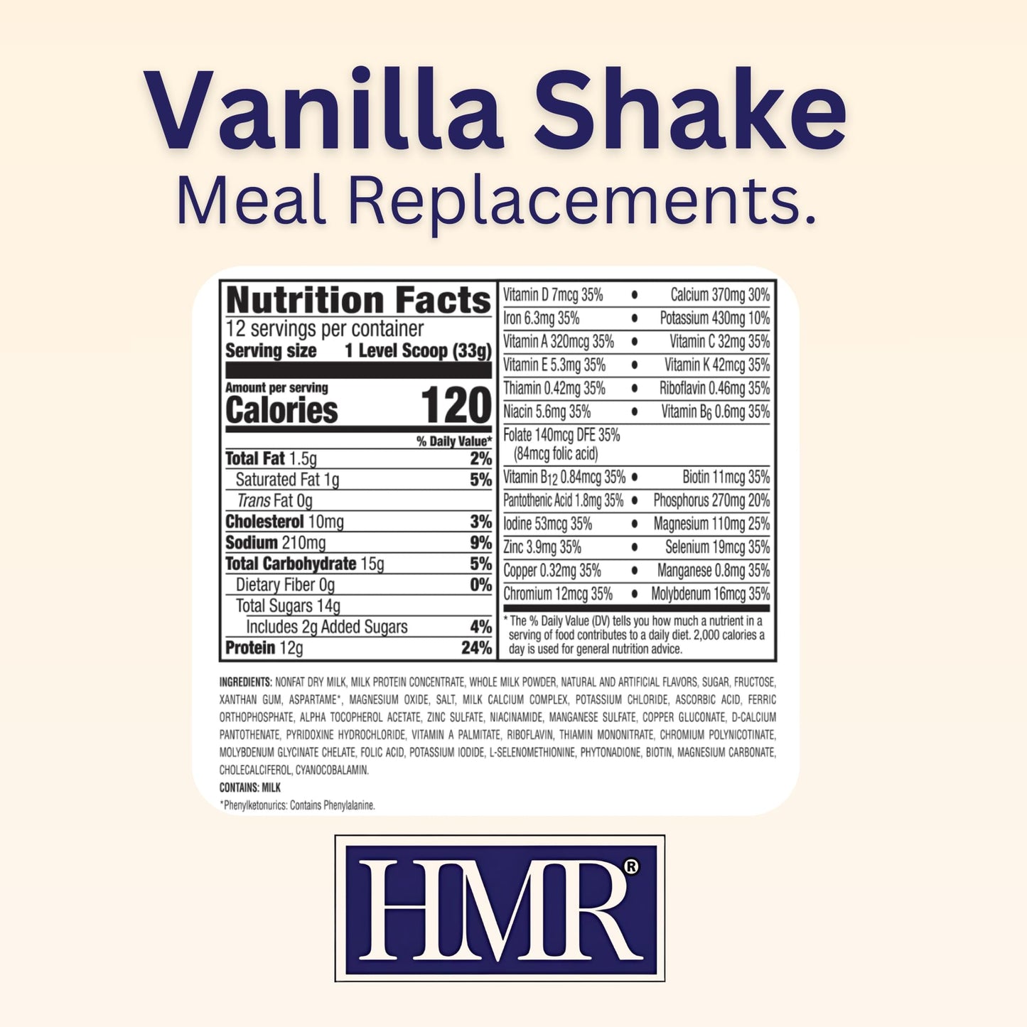 HMR 120 Classic Shake Meal Replacement Powder | Vanilla Shake Mix to Support Healthy Weight Loss | 12g of Protein | Nutritional