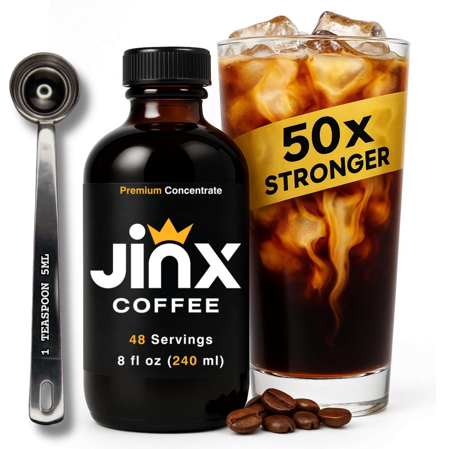 Jinx Coffee Concentrate – Cold Brew Coffee, 50x Stronger, 8 Fl Oz, Perfect for Hot or Iced Drinks, Model: jinxcoffeeconcentrate