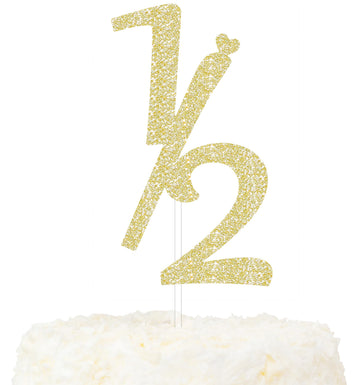LOVENJOY 6 Months Cake Topper, Gold Glitter, Cardstock, Model ZC-HB-1/2G, Baby Birthday Decoration