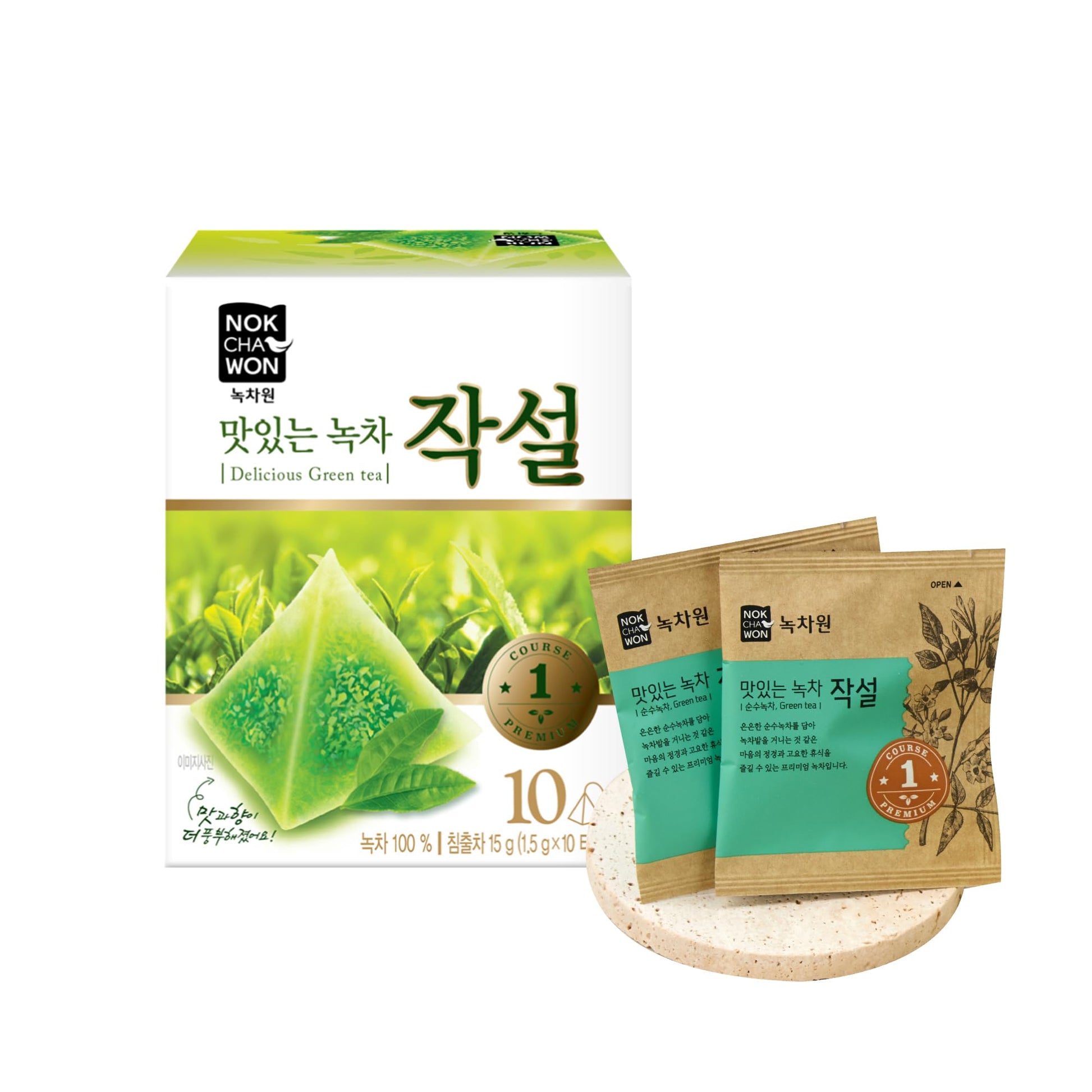 [Nokchawon] Delicious Green Tea Jaksul Teabags, Premium Pure Green Leaf, Smooth and Aromatic Green Tea, 10 Tea Bags, 15g (0.52oz