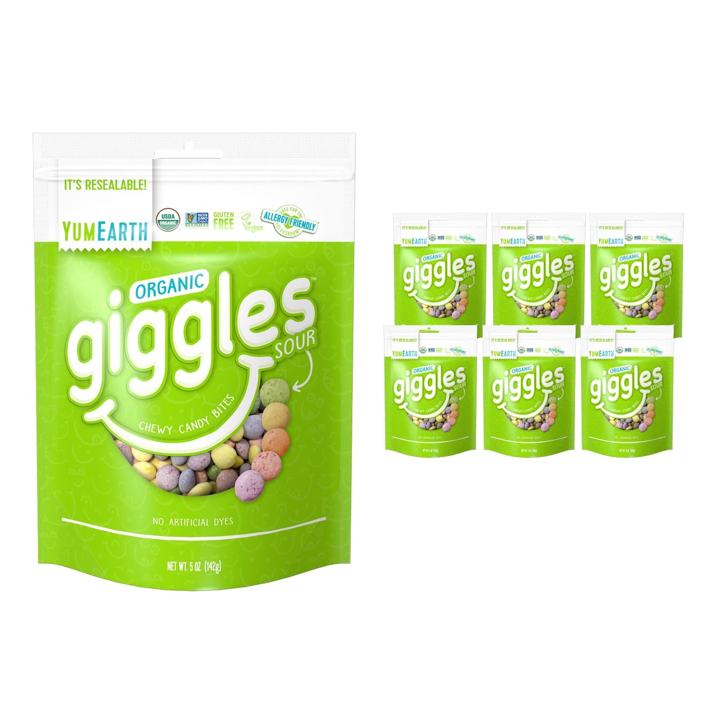YumEarth Organic Sour Giggles Chewy Candy - Allergy Friendly, No Artifical Dyes, Non GMO, Gluten Free, Sour Fruit Flavored, Vega