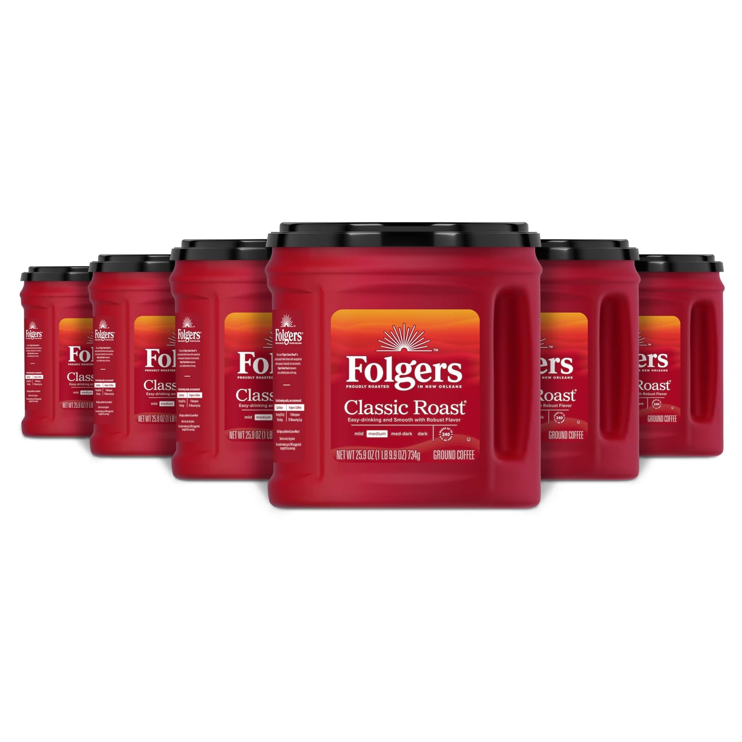 Folgers Classic Roast Medium Roast Ground Coffee, 25.9 Ounces (Pack Of 6)