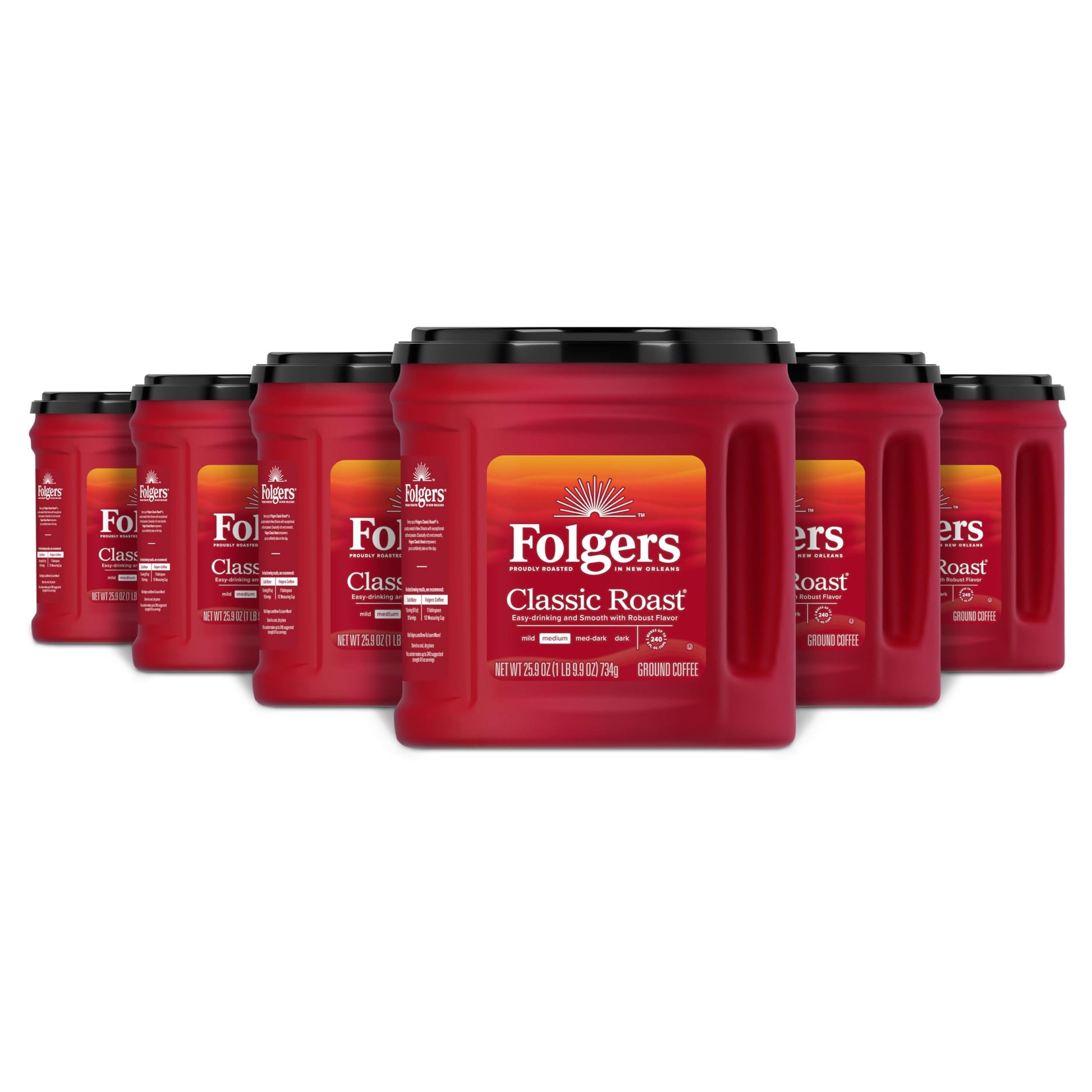 Folgers Classic Roast Medium Roast Ground Coffee, 25.9 Ounces (Pack Of 6)