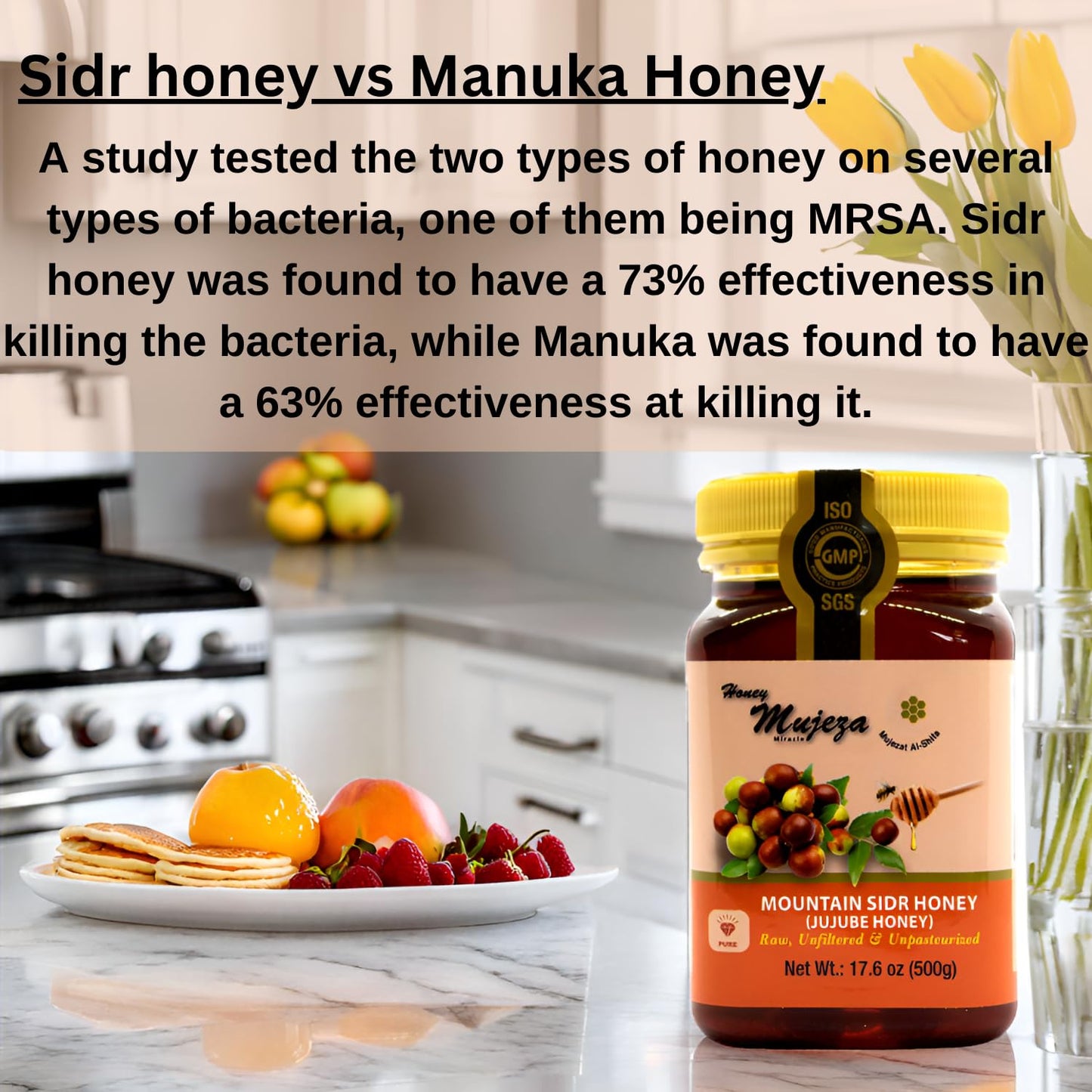 Authentic Mountain Sidr Honey by Mujeza Al Shifa - 100% Natural Jujube Honey, 500g (17.6oz), Gluten Free, Raw Liquid