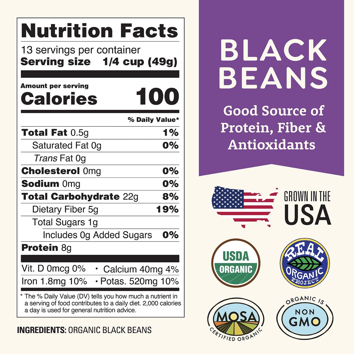 Organic Dried Black Beans 1 lb, Unsalted, Low-Sodium, Non-GMO, Farmed From Regenerative Soil, Tested Clean Certified - Rich in F