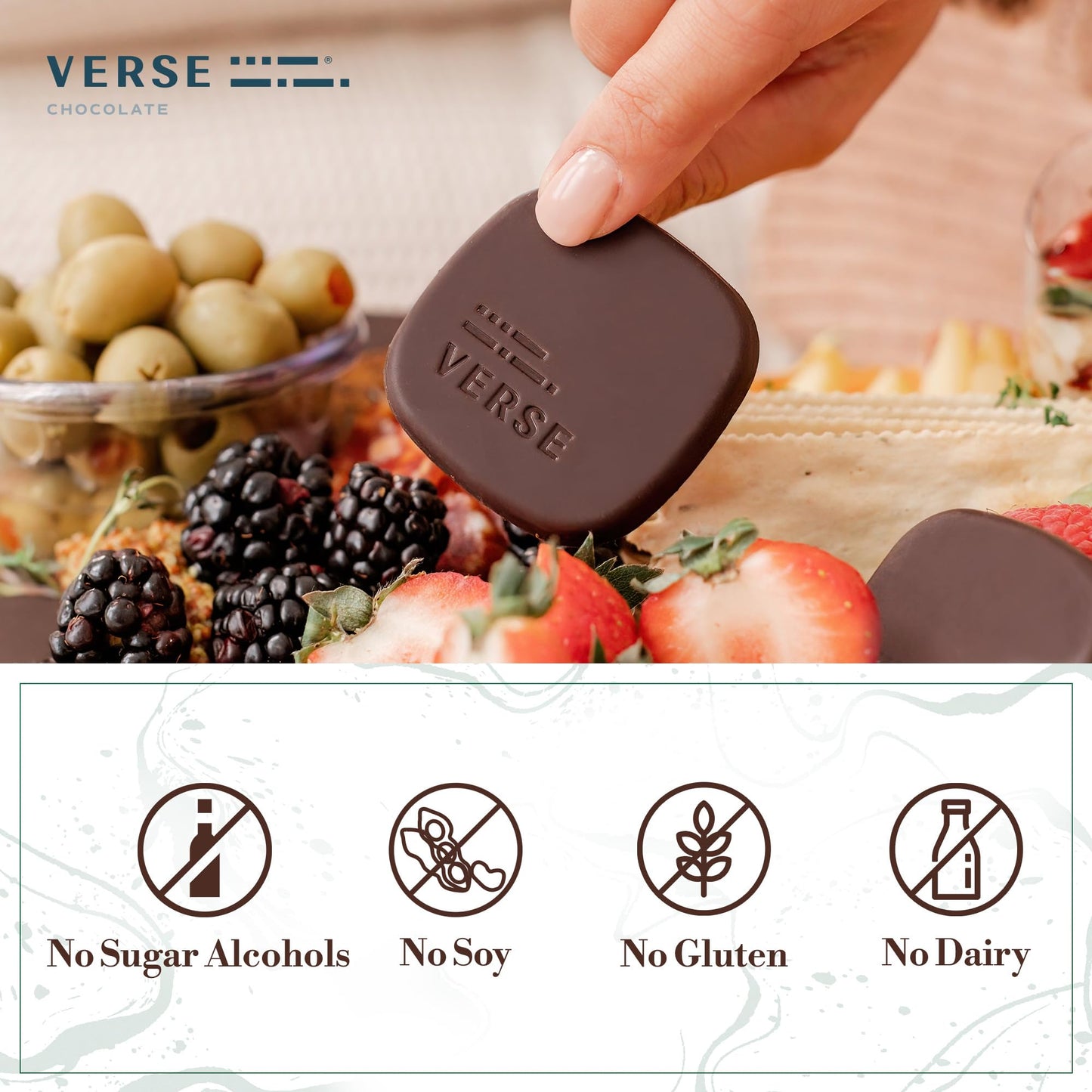 Verse Chocolate Dark Chocolate Squares Variety Pack - Mint, Sea Salt, Salted Almond - 9 Individually Wrapped Squares (3.17 oz, 3 Pack)
