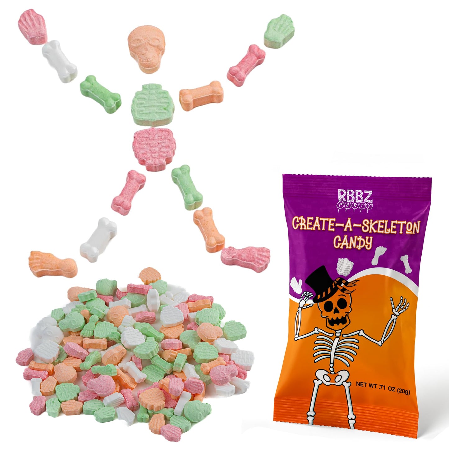 Skeleton Candy Bones - 18 Pack Individually Wrapped Large 20g - Unique Halloween Themed Candy - Great for Trick or Treat - Hallo