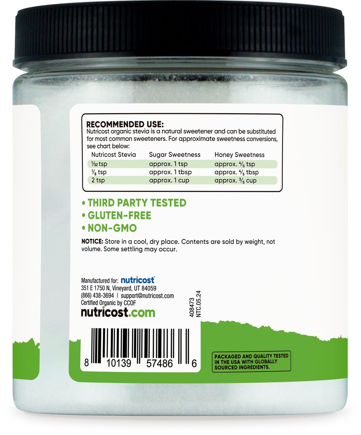 Nutricost Organic Stevia Natural Sweetener - GMO-Free, Gluten-Free, 8.1 oz