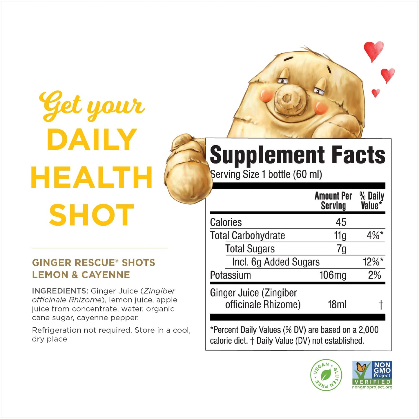 The Ginger People Ginger Rescue Shots - Energy Boosting, Lemon & Cayenne Flavor, 2 Fl Oz (Pack of 12)