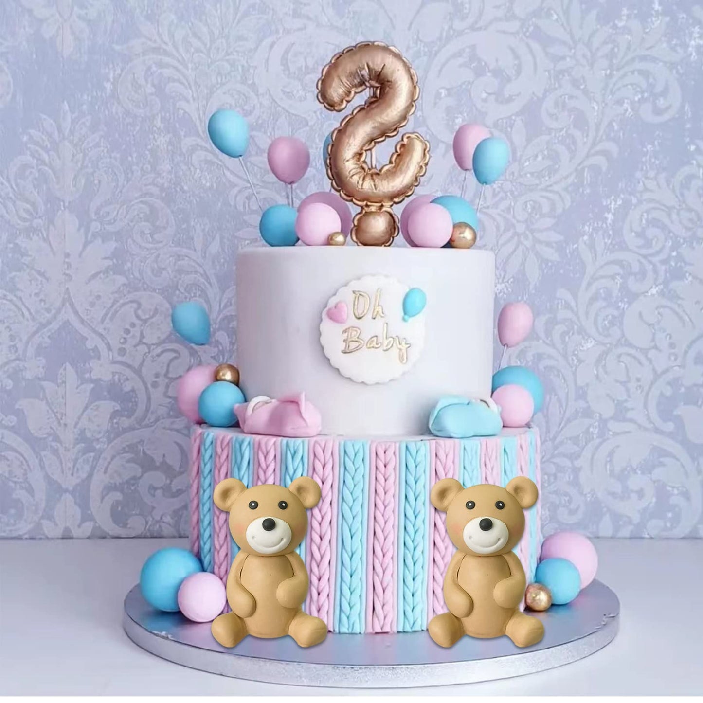 Brown Bear Balls Gender Reveal Cake Toppers For Birthday Baby Shower Party Decorations (Pink Blue)