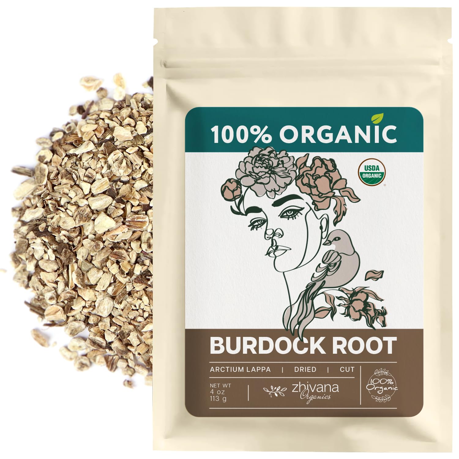 Zhivana Organics Burdock Root Tea – Organic Herbal Tea, 4 Ounces