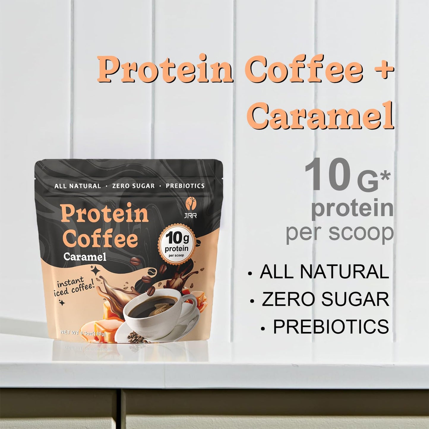 Caramel Protein Coffee Powder - enhanced Whey Protein & 100% Natural Cold Brew Coffee - Keto  Low Carb  Zero Sugar  No Artificial Flavors or Sweeteners  10 Servings (1pc)