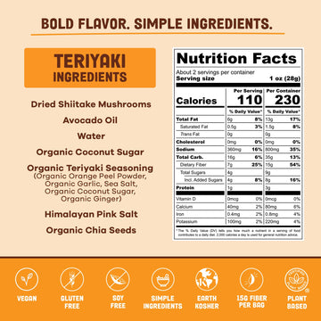 Pans Mushroom Jerky, Vegan Teriyaki Snacks, Gluten Free, High Fiber, 6.6 Ounce (Pack of 1)