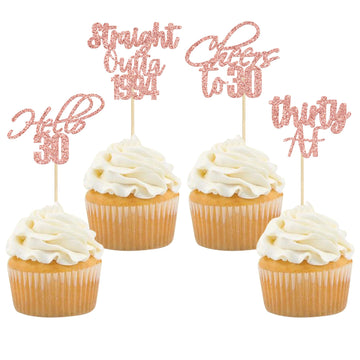 Gyufise 48 Pack Rose Gold Glitter Hello 30 Cupcake Toppers Glitter Thirty Cheers To 30 Straight Outta 1994 Cupcake Picks For 30T