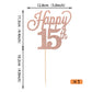 YCTHUNFISH 15th Birthday Cake Topper, Black Glitter Number 15, Rose Gold Bamboo Decorations