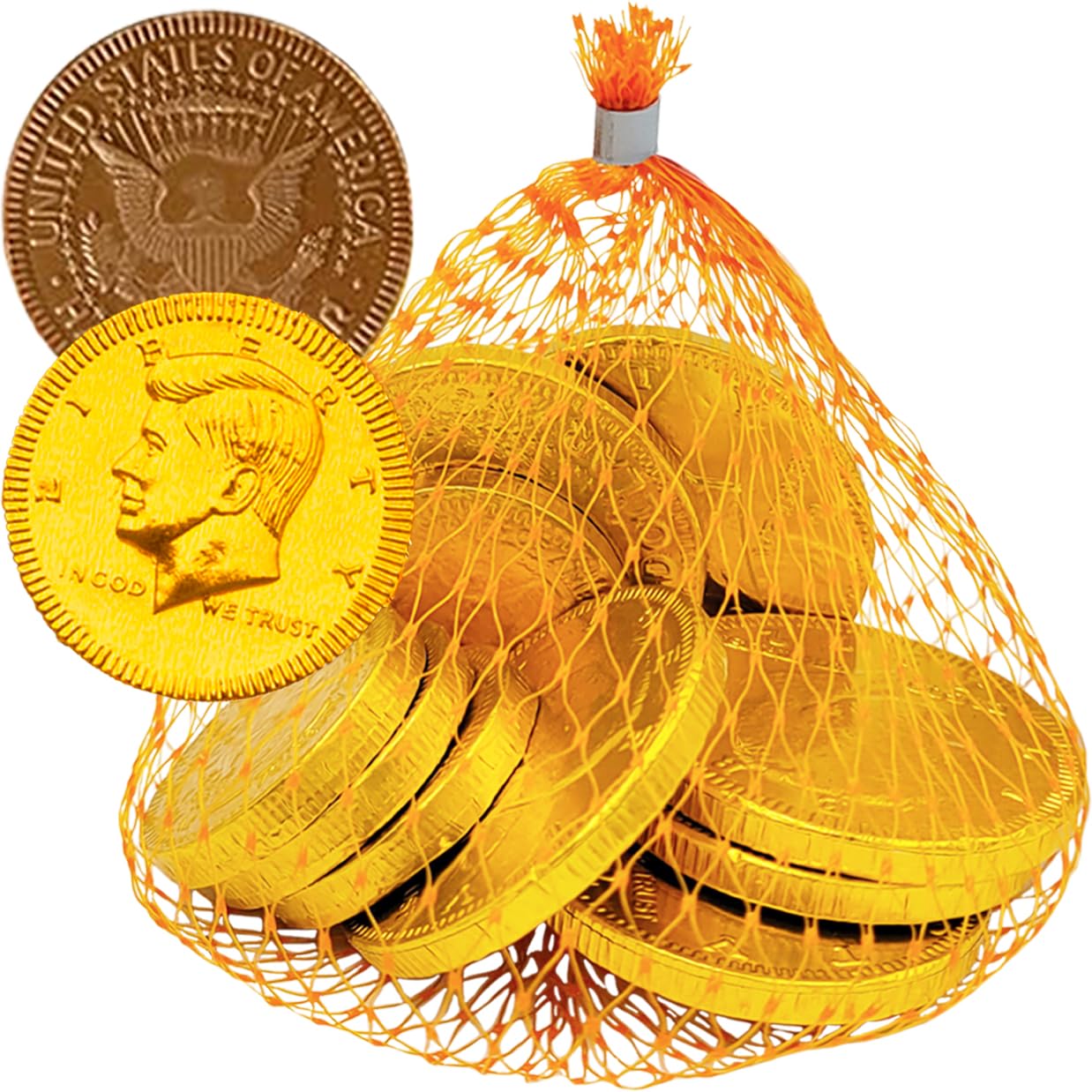Fruidles Chocolate Coins in Mesh Bags, 10 Belgian Milk Chocolate Half-Dollar Gold Coins Per Mesh Bag, Total 108oz Mesh Bags (72 