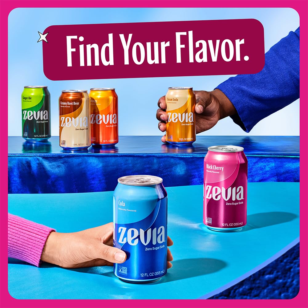 Zevia Zero Sugar Soda Cran-Raspberry 12 oz Cans 24-Pack Non-GMO Gluten-Free Vegan