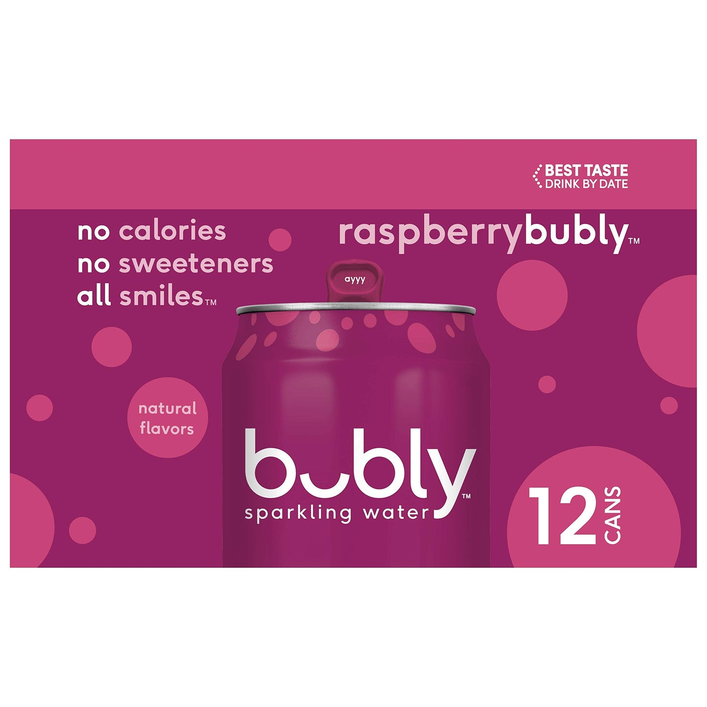 Bubly Sparkling Water, Raspberry, 12Ounce Cans, 12 Count