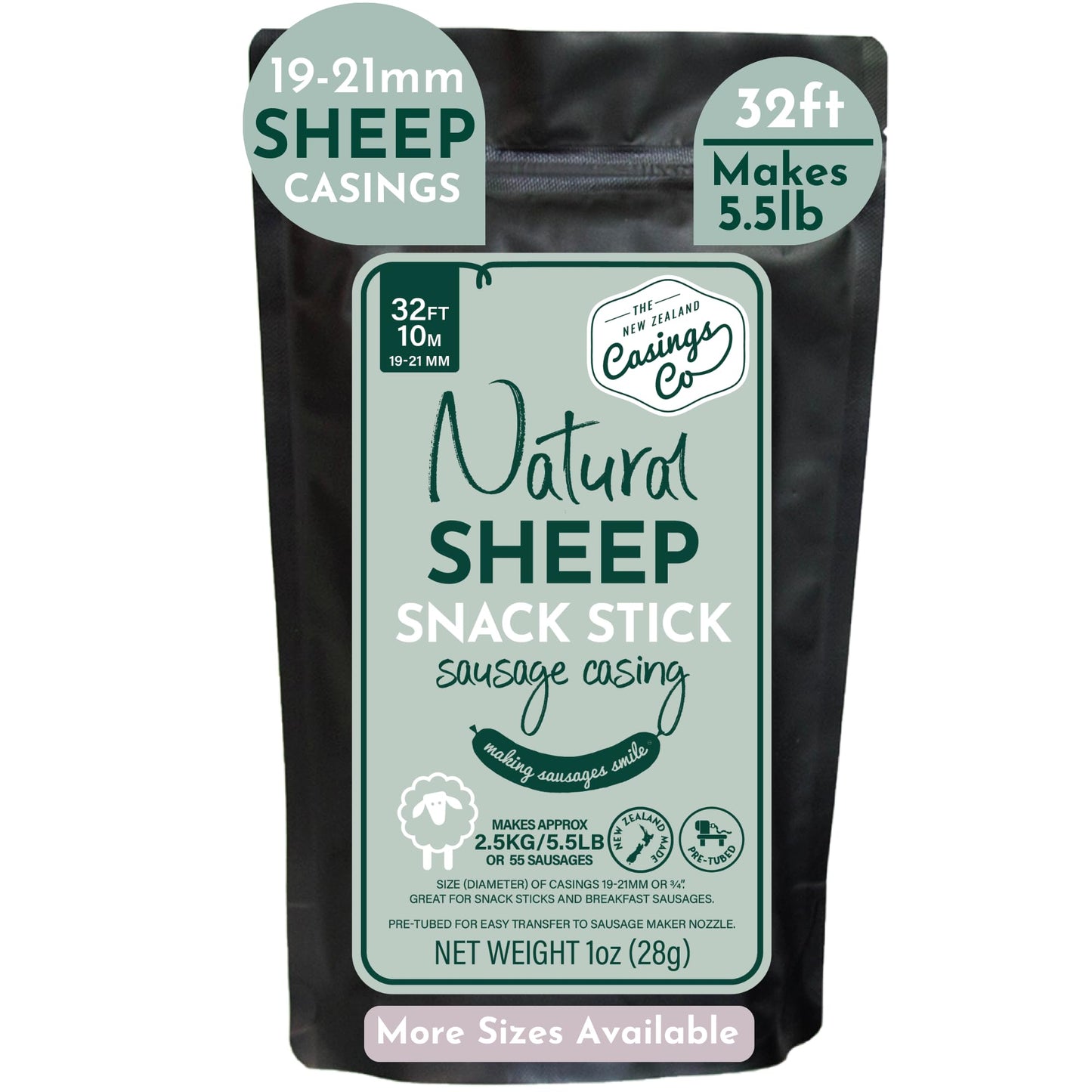 THE NEW ZEALAND CASINGS CO Snack Stick Casings - Natural Lamb/Sheep, 19mm, 32ft, Certified Halal