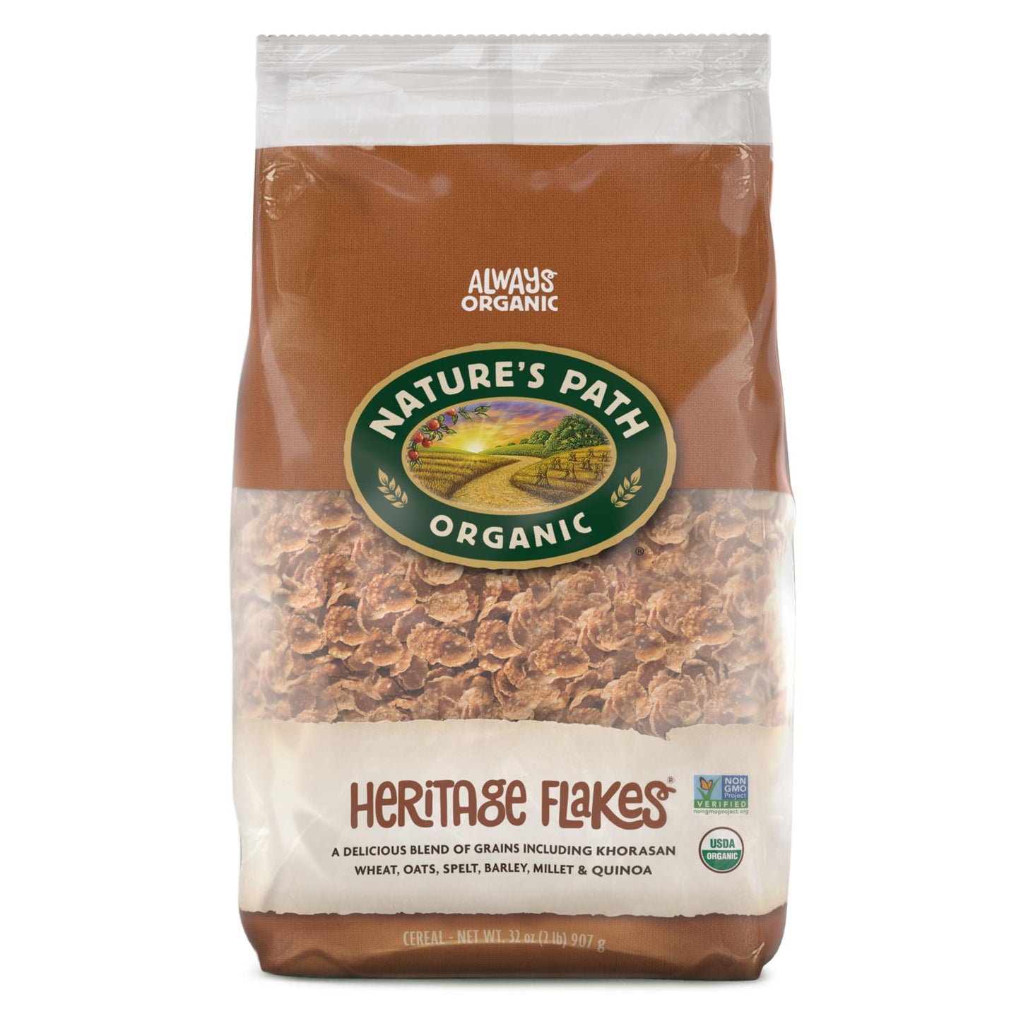 Nature s Path Organic Heritage Flakes Cereal, 32 oz (Pack of 6), Non-GMO, Earth Friendly Packaging