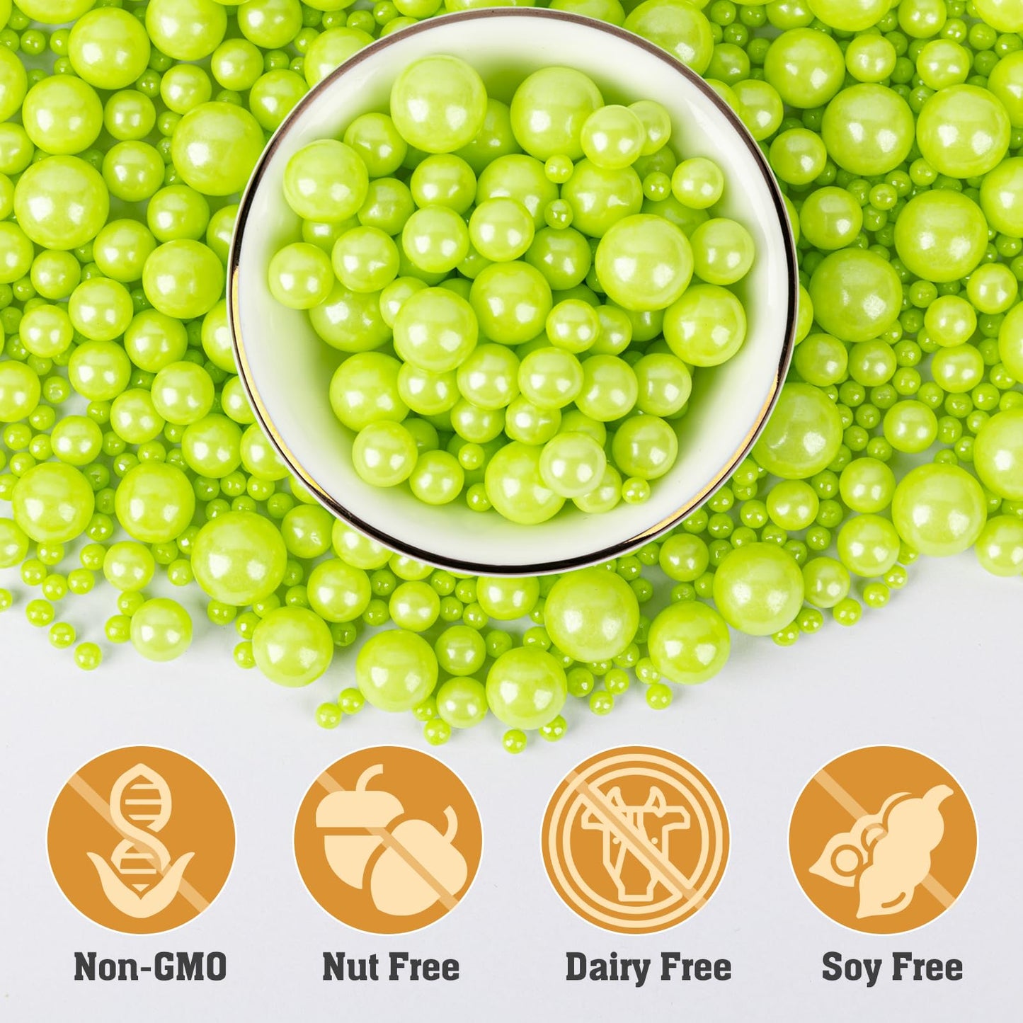 Twisweet Green Pearl Sprinkles for Cake Decorating, Edible Sugar Pearls for Baking, Mix Size, Cake Topper Cupcake Cookie Ice Cre