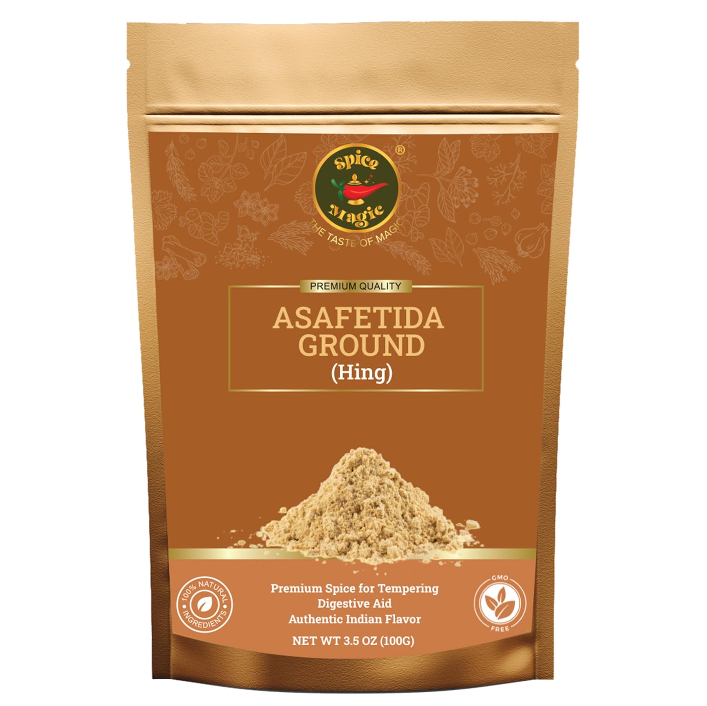 SPICE MAGIC Asafetida Ground (Hing) 100% Pure, Aromatic, Non-GMO - 3.5oz (100g) Indian Origin