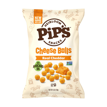 Heirloom Cheddar Cheese Balls by Pipcorn - 4.5oz - Organic Cheese, No Artificial Anything, Non-GMO Heirloom Corn, No Preservativ