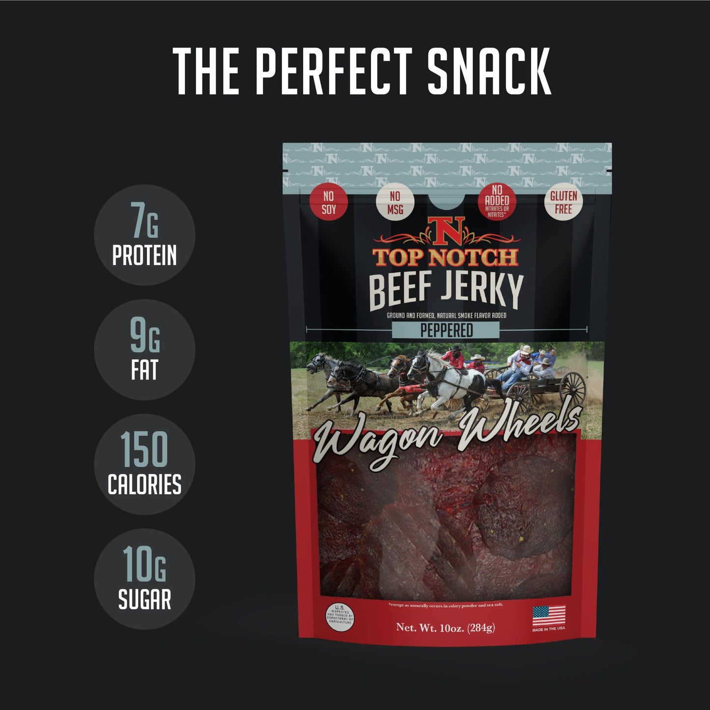 Top Notch Jerky Beef Jerky - 10 oz Bag - High Protein Snack for Kids and mature-themeds - Pepper Flavor