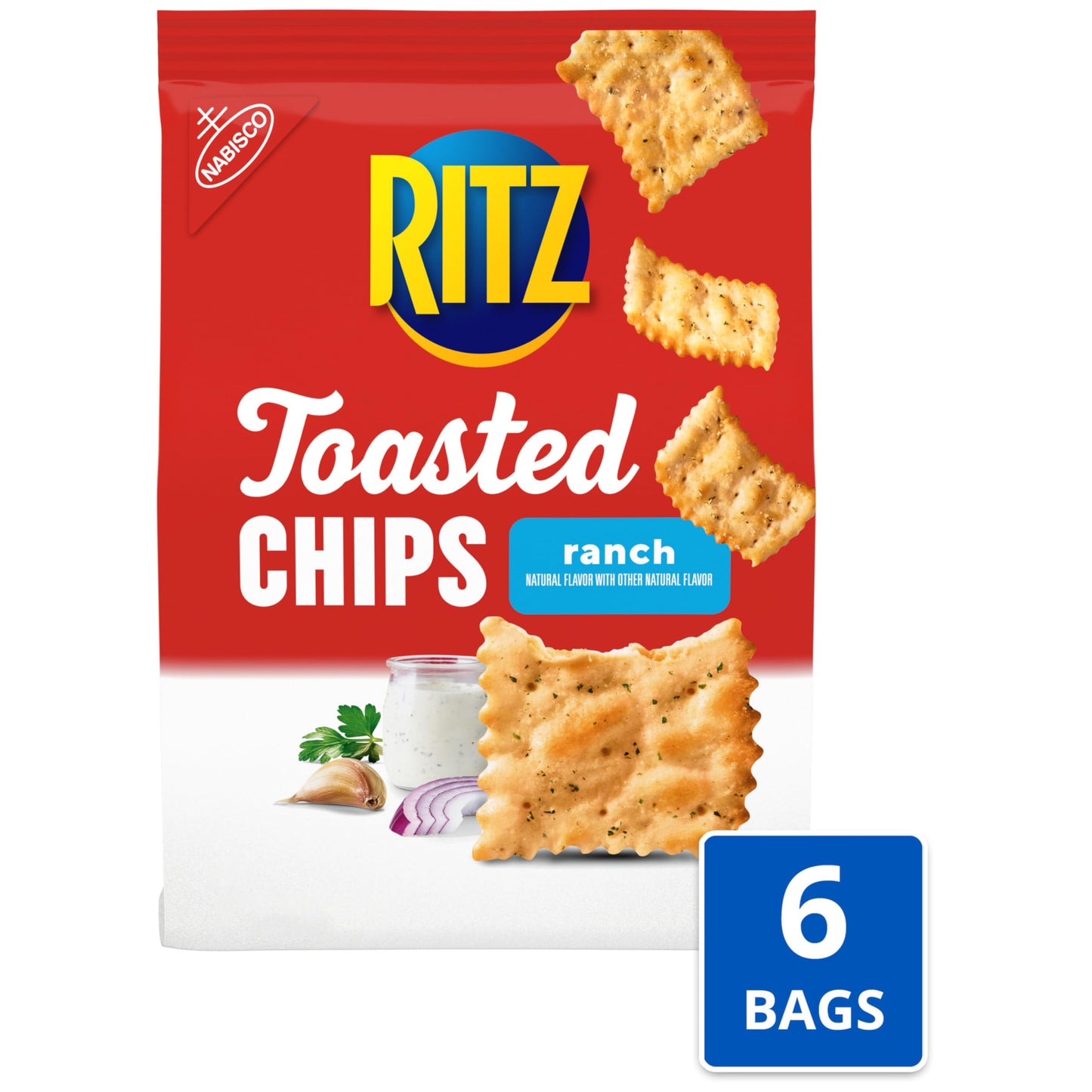 Ritz Toasted Chips Ranch Crackers, Party Snacks, Bulk Snacks, 6 - 8.1 Oz Bags